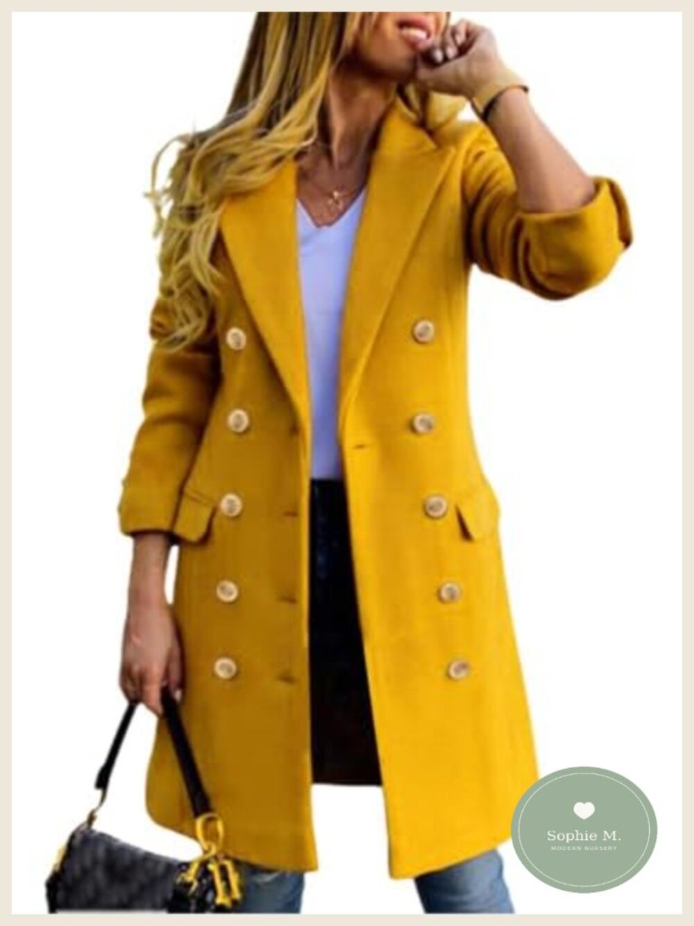 Women's Wool Blend Double Breasted Peacoat Trench Coat Long Sleeve